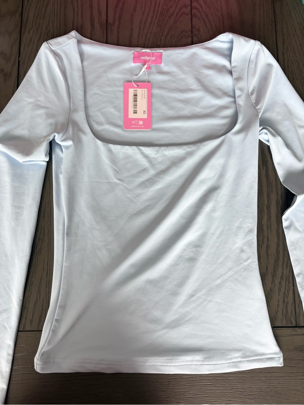 Edikted Light Blue Long-Sleeve Square Neck Top
